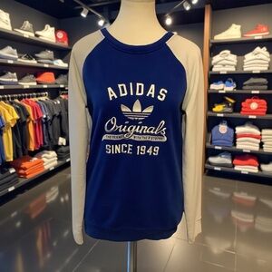 ADIDAS ORIGINALS BLUE & WHITE RAGLAN SLEEVES SWEATSHIRT WITH EMBROIDERY/ Size S